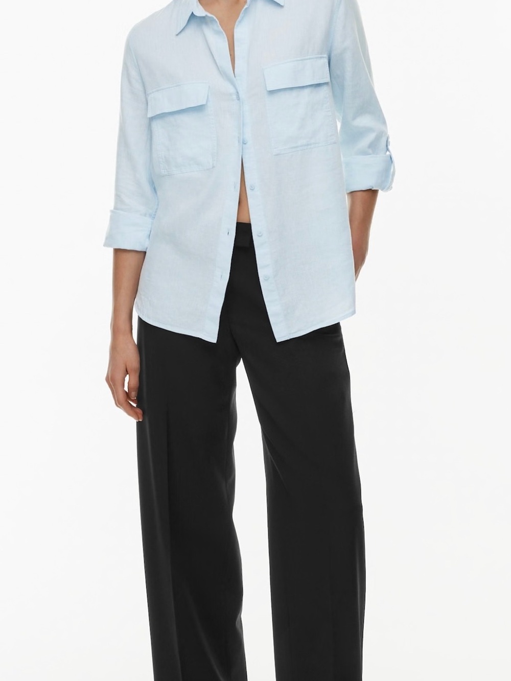 Aritzia Babaton Utility Linen Shirt | Light Blue | 2XS